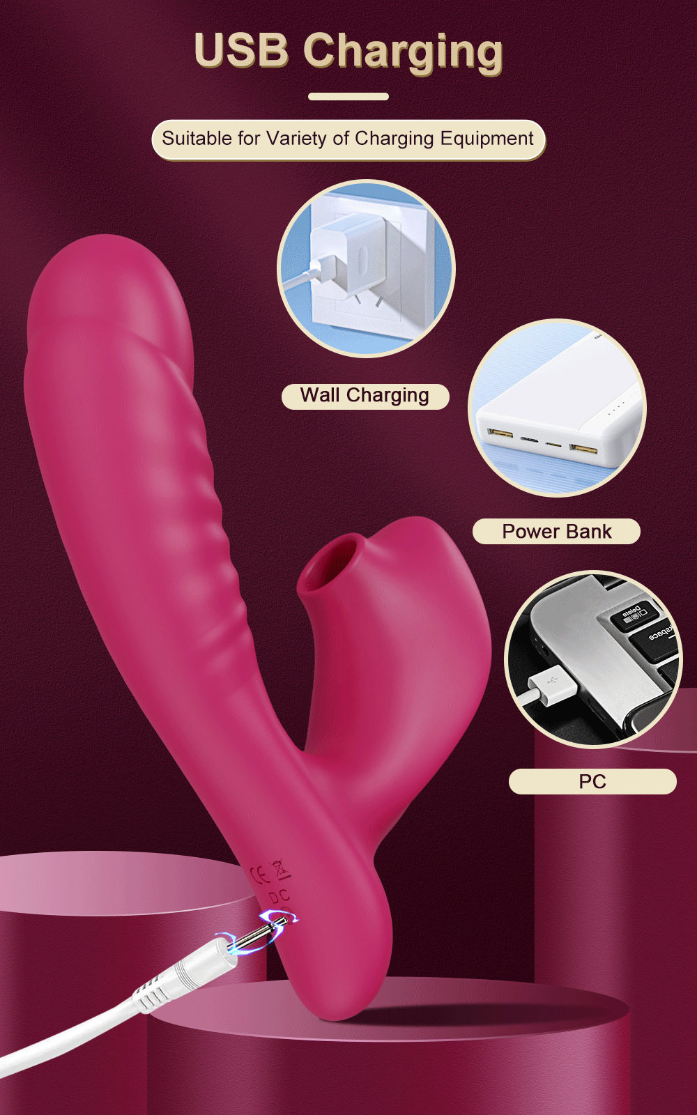 Vibrador, succionador y dildo con 10 vibraciones