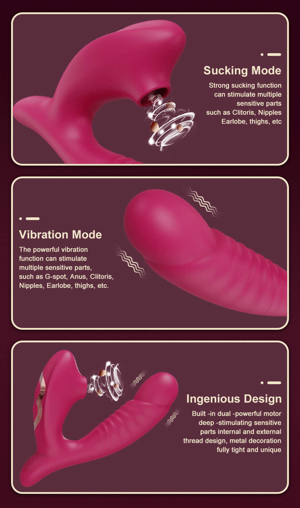 Vibrador, succionador y dildo con 10 vibraciones