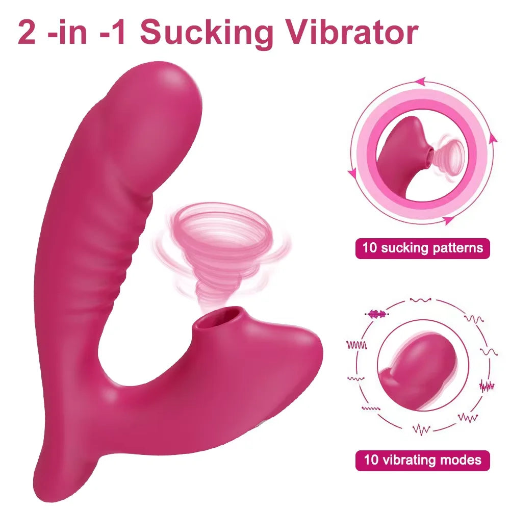 Vibrador, succionador y dildo con 10 vibraciones