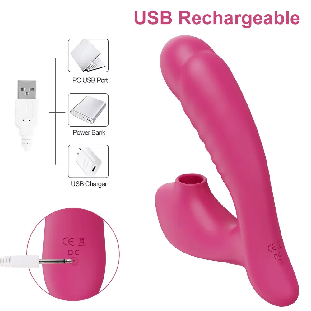 Vibrador, succionador y dildo con 10 vibraciones