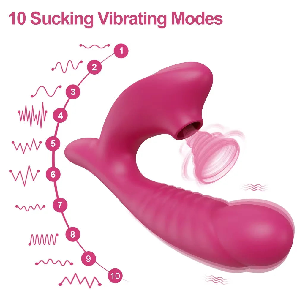 Vibrador, succionador y dildo con 10 vibraciones