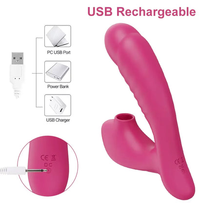 Vibrador, succionador y dildo con 10 vibraciones